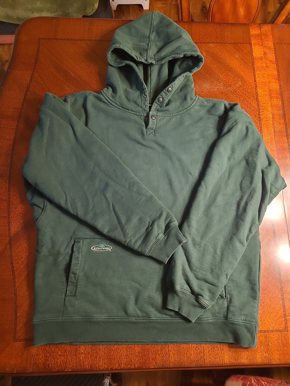Arborwear Double Thick Outdoor Green Hooded Pullover Sweatshirt 2XL Snap Neck